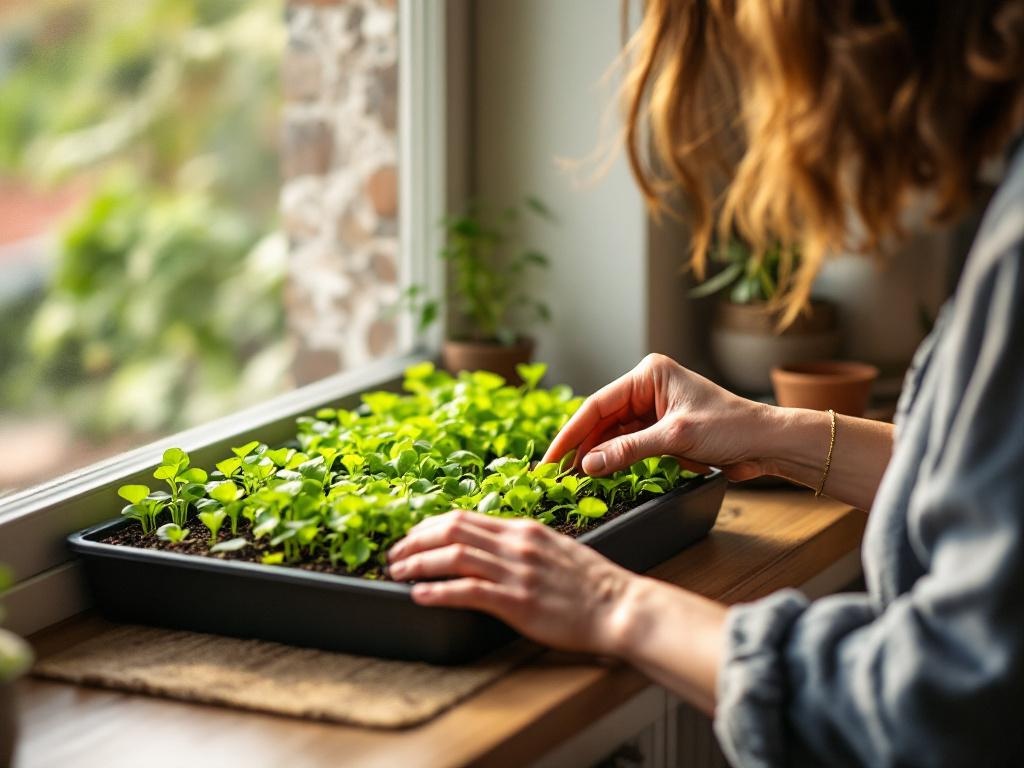 Cultivo de microgreens en casa con bandejas y semillas